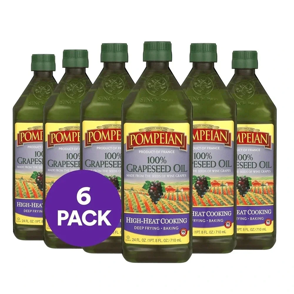 Pompeian 100% Grapeseed Oil for High-Heat Pack of 6 - 24oz Bottles - Exp 10/2027